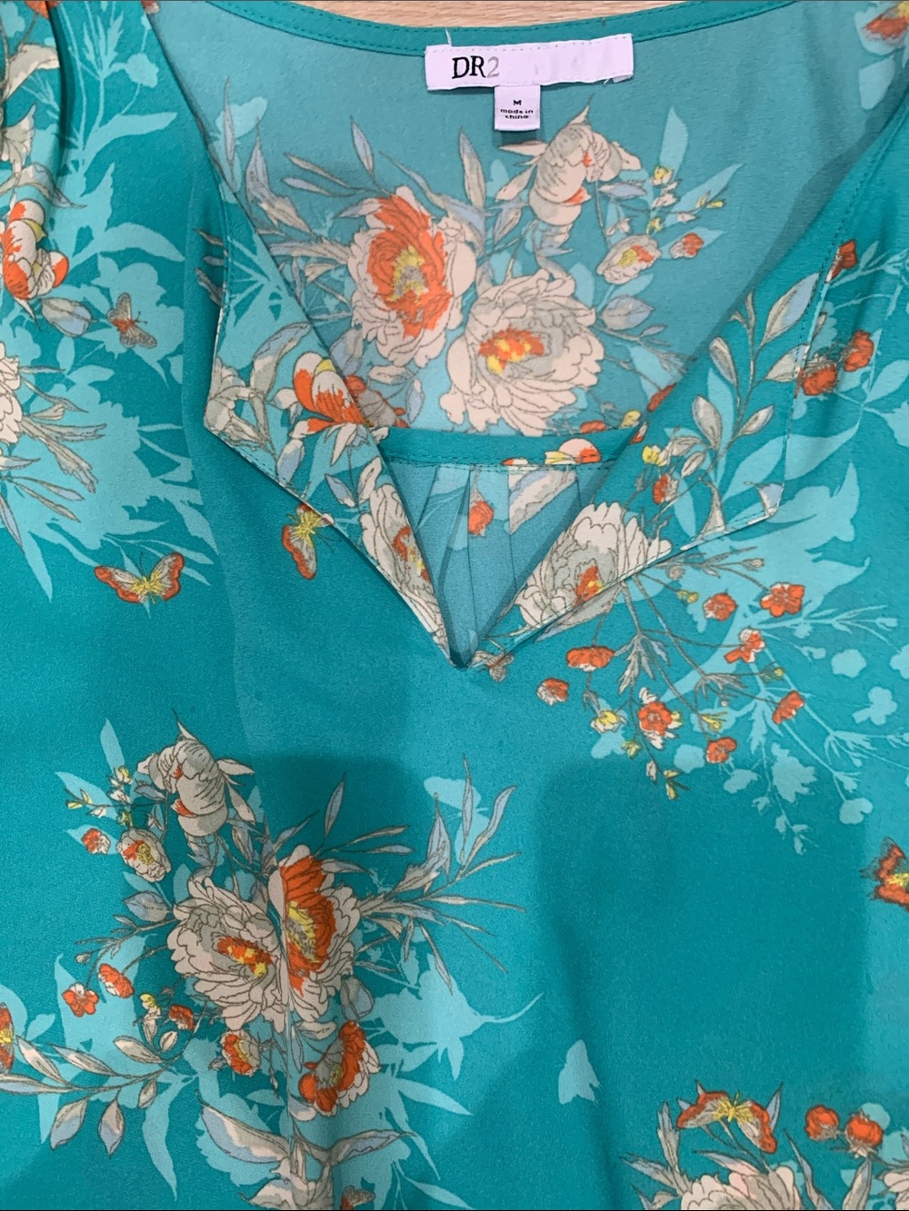DR2 Teal Floral Split-Neck Blouse